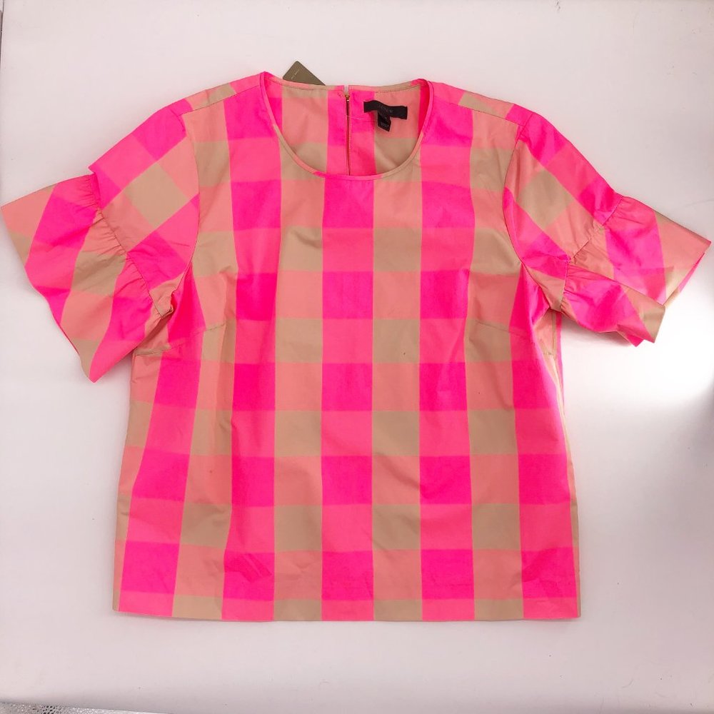 J CREW NWT Buffalo Plaid Pink Blouse Women's 4